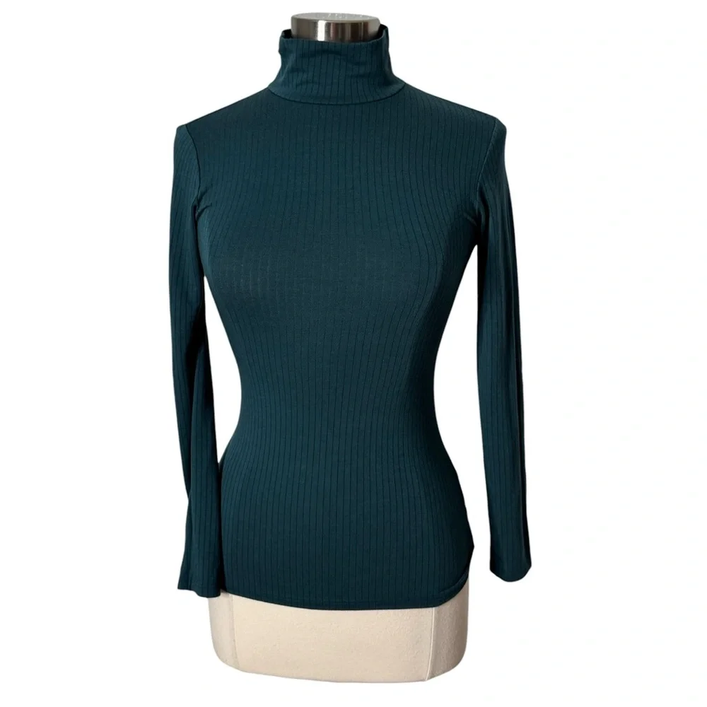 Uniqlo Heattech Extra Warm Ribbed Turtleneck T-shirt Teal Womens‎ Size Small